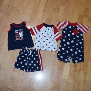 4pc Bundle Celebrate Patriotic Baby Boys Sz 18m American Flag Shorts & T-Shirts